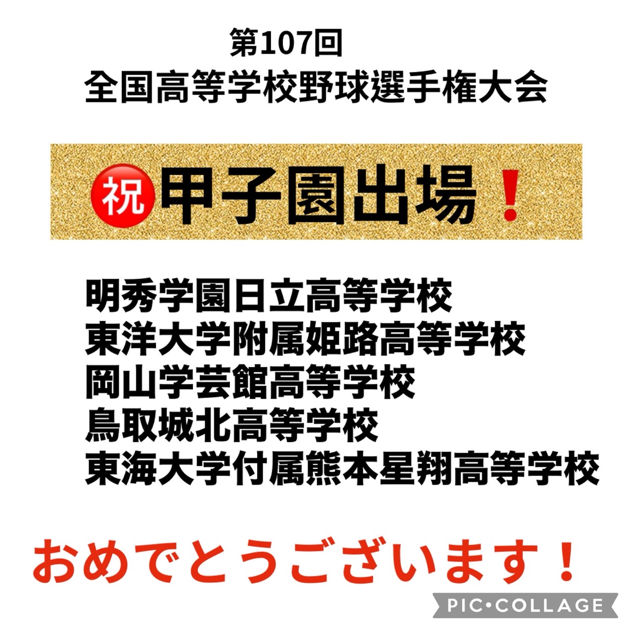甲子園出場おめでとう